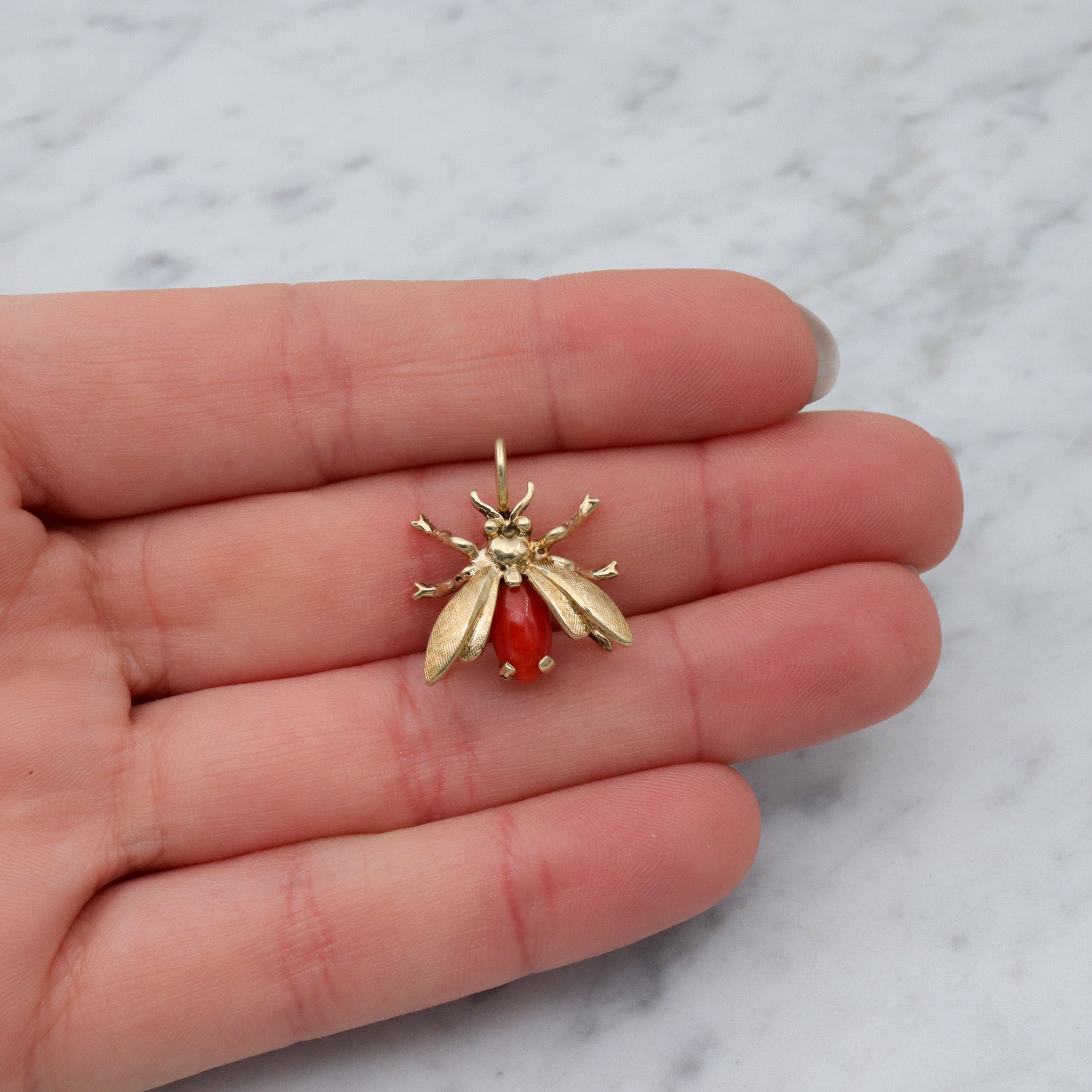 Antique Victorian 14k gold & coral bug pendant conversion